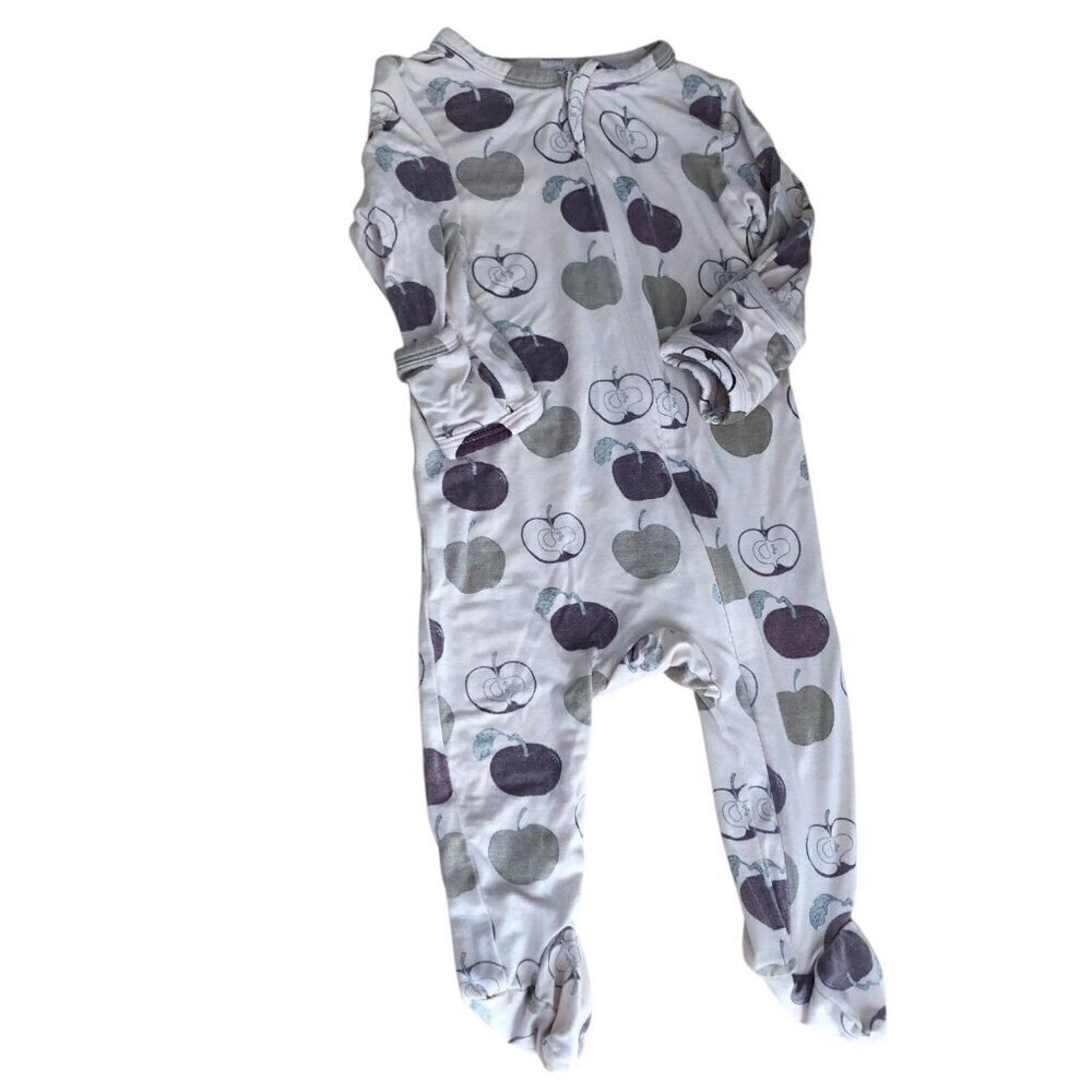 Kate Quinn Bamboo Blend Beige & Red Apples Zip Footed Sleeper Infant 0-3 Months